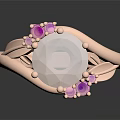 Rose Gold Ring Featuring Large White Gemstone And Small Pink Accent Stones