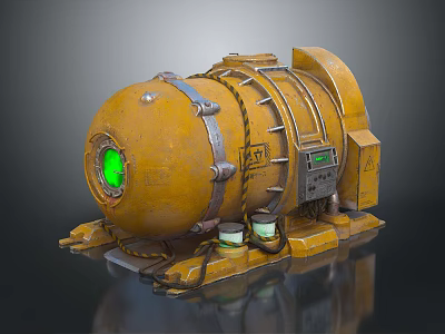Yellow Industrial Equipment Featuring Green Circular Window Metal Structure And Control Panel 3d model