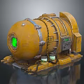 Yellow Industrial Equipment Featuring Green Circular Window Metal Structure And Control Panel