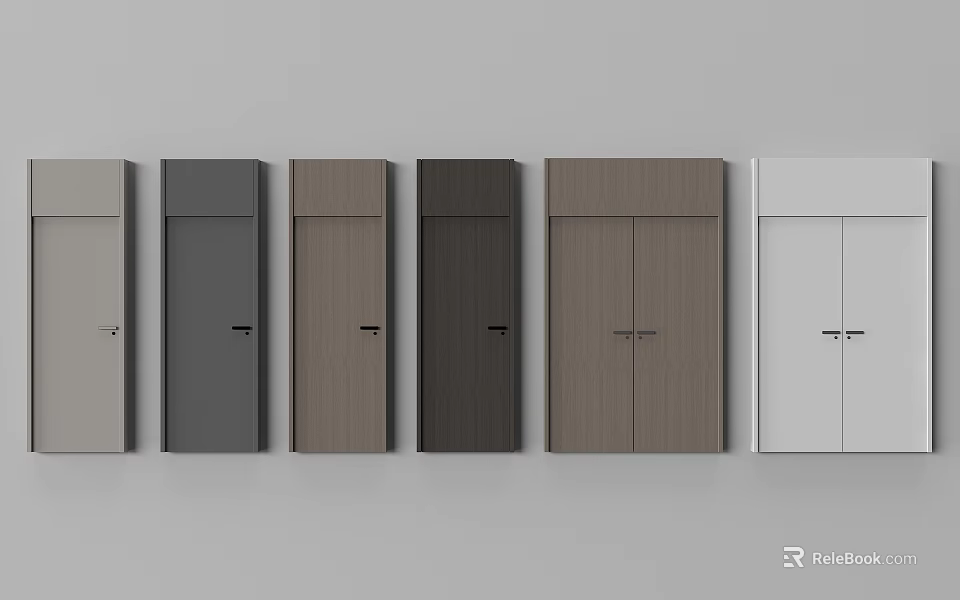 Modern Swing Doors Featuring Various Colors And Panel Styles For Contemporary Interior Design 3d model
