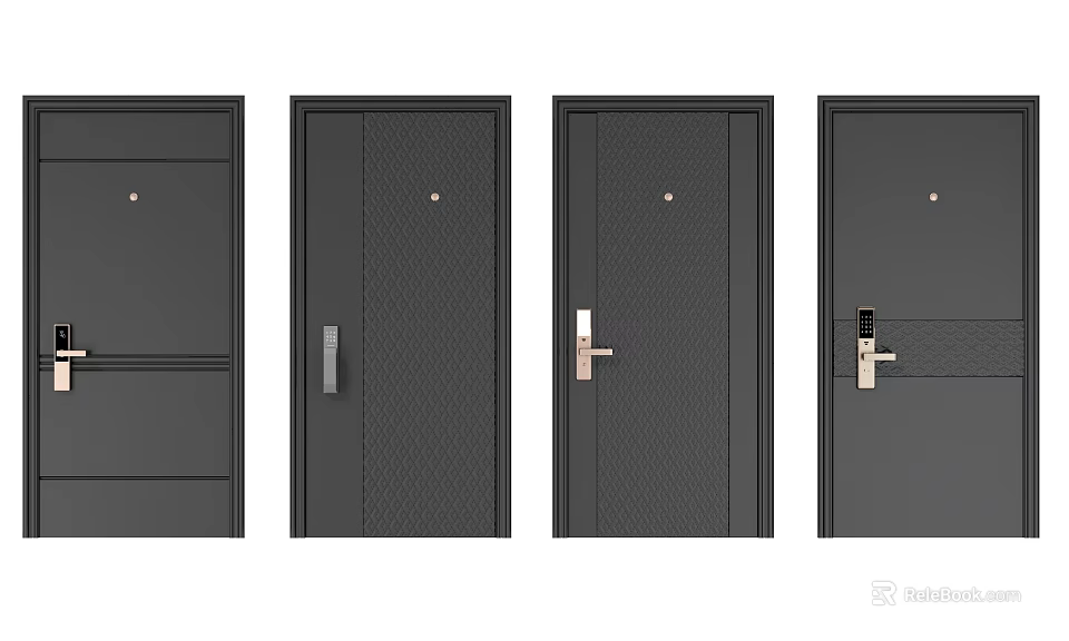 Modern Black Security Doors With Various Designs And Secure Lock Systems 3d model 