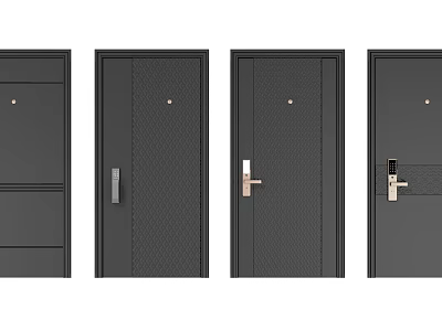 Modern Black Security Doors With Various Designs And Secure Lock Systems 3d model