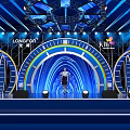 Grand Stage Design With Blue Lighting And Circular Structures 3d model