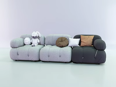 Cozy Modern Sectional Sofa With Light Dark Gray Modules Soft Pillows And Stuffed Toy 3d model