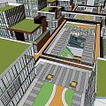 Modern Office Building Complex With Green Roofs Plaza And Pedestrian Walkways