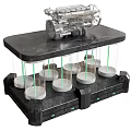 Decorative Ornament Set With Black Layered Stand Transparent Mechanical Model Glass Cylinders And Green Lights