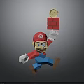 Mario Character In Red Hat Blue Overalls Jumping With Red Brick Block And Gold Coin
