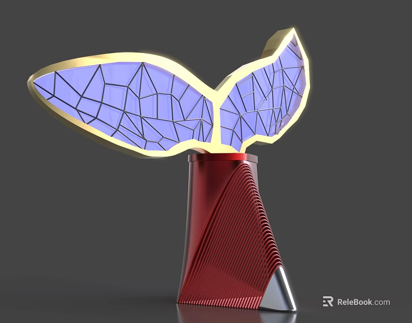 Artistic Whale Tail Sculpture With Purple Glass And Red Metallic Base 3d model 
