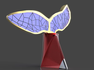 Artistic Whale Tail Sculpture With Purple Glass And Red Metallic Base 3d model
