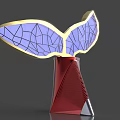 Artistic Whale Tail Sculpture With Purple Glass And Red Metallic Base
