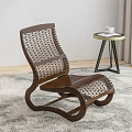 Stylish Modern Leisure Chairs Featuring Woven Design And Curved Wooden Frame
