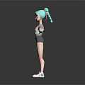 Cartoon Girl With Turquoise Hair White BABY Top Pink Blue Sleeves Black Shorts White Sneakers
