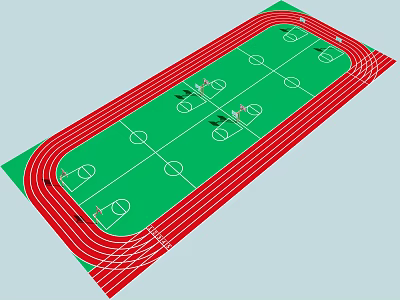 Standard Football Field With Green Turf Red Running Track And White Marking Lines 3d model