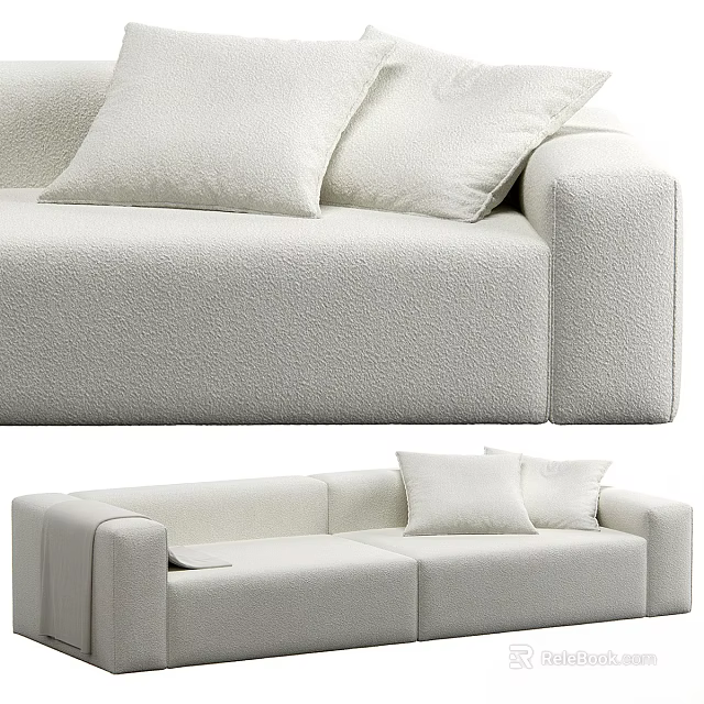Comfortable White Sectional Sofa With Plush Fabric And Multiple Soft Cushions In Modern Living Room 3d model 