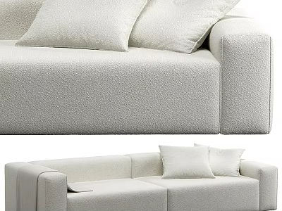 Comfortable White Sectional Sofa With Plush Fabric And Multiple Soft Cushions In Modern Living Room 3d model