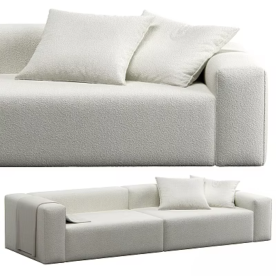 Comfortable White Sectional Sofa With Plush Fabric And Multiple Soft Cushions In Modern Living Room 3d model
