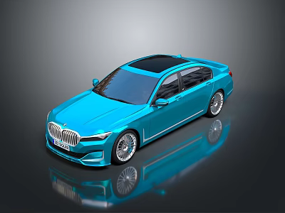 Blue BMW Sedan with Modern Design Black Roof and Reflective Surface 3d model
