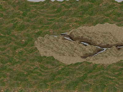 Scenic Landscape Featuring Green Mountains Brown Valley and River Flowing Through 3d model