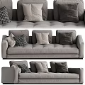Modern Gray Fabric Double Sofa With Patterned And Solid Color Pillows 3d model