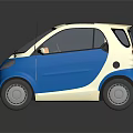 Small Blue And White Two Seater Compact Car With EcoCity Logo And Modern Design