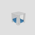 White Garden Pergola Structure With Blue Cushions And White Curtains For Outdoor Relaxation
