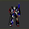 Striking Mecha Robot Character With Blue Red Gold Armor And Long Weapon Standing Pose