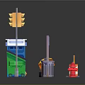 Road Work Construction Miniature Models With Traffic Lights Cones Trash Bin And Signage