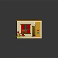 Cartoon Kitchen Scene With Yellow Cabinets White Countertop Green Floor Small Table And Window