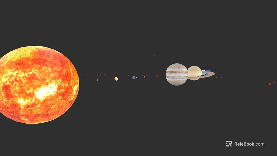 Solar System Planets Arrangement Featuring Sun Jupiter Saturn And Celestial Bodies 3d model 