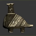 Ceramic Sculpture Featuring Turtle Shaped Body with Intricate Wave Carvings and Three Legs