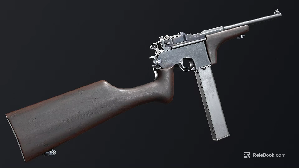 Vintage Submachine Gun With Wooden Stock And Metal Components Detailed Design Isolated On Dark Background 3d model 