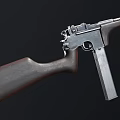 Vintage Submachine Gun With Wooden Stock And Metal Components Detailed Design Isolated On Dark Background