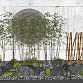 Bamboo Plants In Indoor Landscape With Circular Ring Decorative Rocks And Lattice Wall