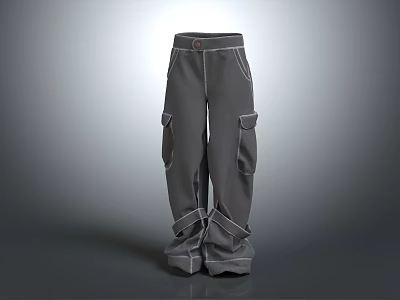 Gray Cargo Pants With Multiple Pockets Belt And Tapered Cuffs Design 3d model