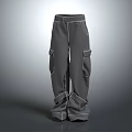 Gray Cargo Pants With Multiple Pockets Belt And Tapered Cuffs Design
