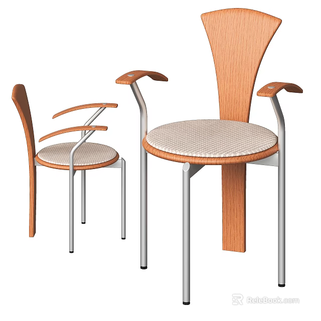Modern Single Chair With Wooden Frame Metal Legs And Upholstered Seat 3d model 
