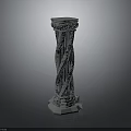 Ornamental Column With Intricate Carved Patterns And Stone Texture Base Capital 3d model