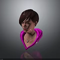 Woman With Short Brown Hair Pink High Neck Clothing Earrings And Pendant Necklace
