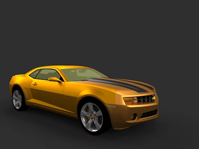 Yellow Two Door Sports Car With Black Stripes And Silver Wheels 3d model