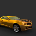 Yellow Two Door Sports Car With Black Stripes And Silver Wheels