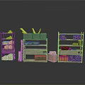 Metal Storage Shelves With Multiple Layers Holding Boxes Rolled Items And Tools