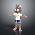 Cute Cat Character 3D Model Wearing White T-Shirt And Blue Shorts