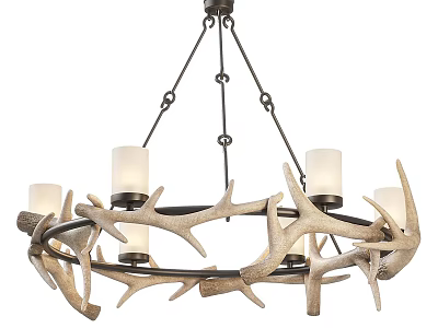 Antler Chandelier With Circular Design And Candle Shaped Lights Hanging By Metal Chains 3d model