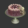 Delicious Layered Cake With Cream Topping Fresh Berries On Red Cake Stand