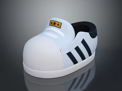 White Slip On Casual Shoes With Black Stripes And Yellow Star Label On Tongue 3d model