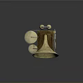 Vintage Industrial Equipment With Brass Horn Wooden Base Mechanical Design And Dials