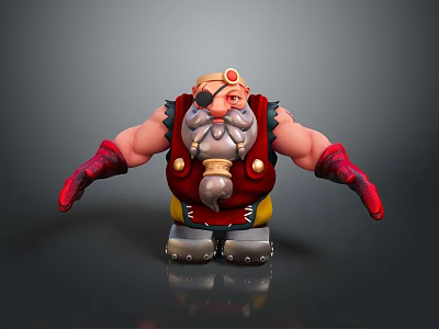 One Eyed Bearded Game Movie Character With Red Vest Yellow Pants And Metal Boots 3d model
