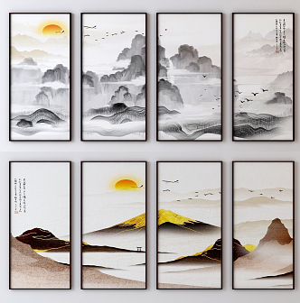 New Chinese Landscape Painting, Decorative Painting, Hanging Painting, Calligraphy and Landscape Painting 3d model