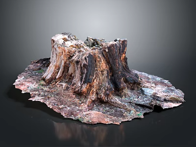 Natural Weathered Tree Stump Decorative Piece With Bark Texture And Earth Tones 3d model
