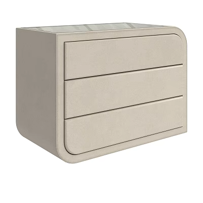 Modern Beige Bedside Table With Three Drawers And Sleek Rounded Design 3d model